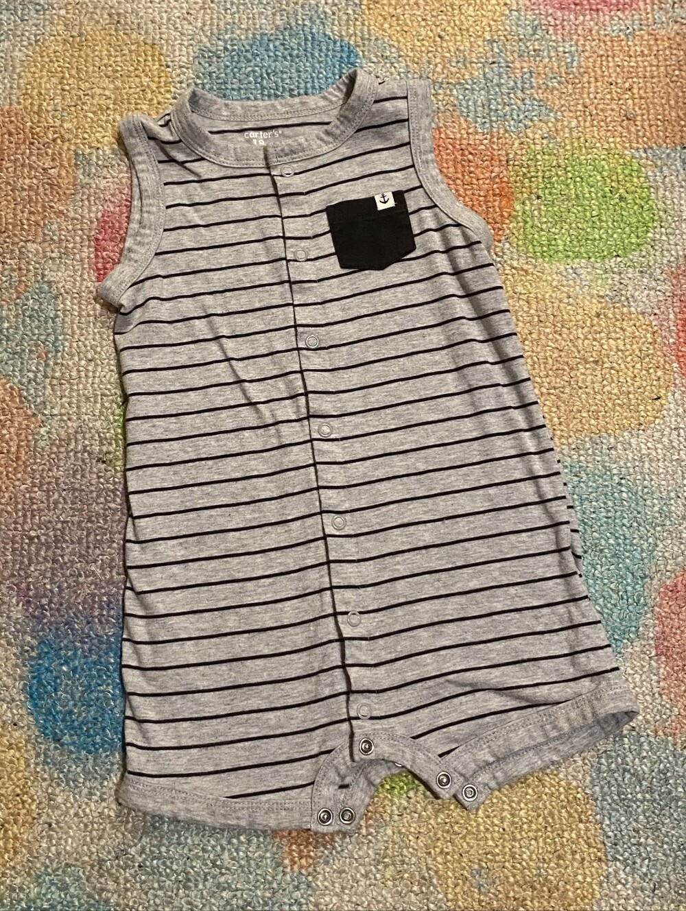Carter's Gray Black Striped   Romper Cotton Navy One-piece